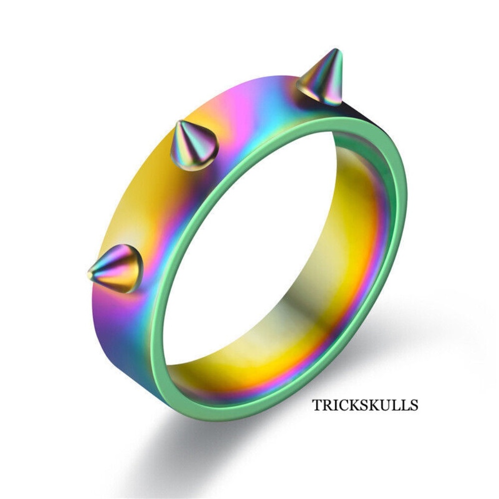 Multicolor Stainless Punk Rock EDC Defense Spike Ring IRIDESCENT Sz 7 8 9 10 11